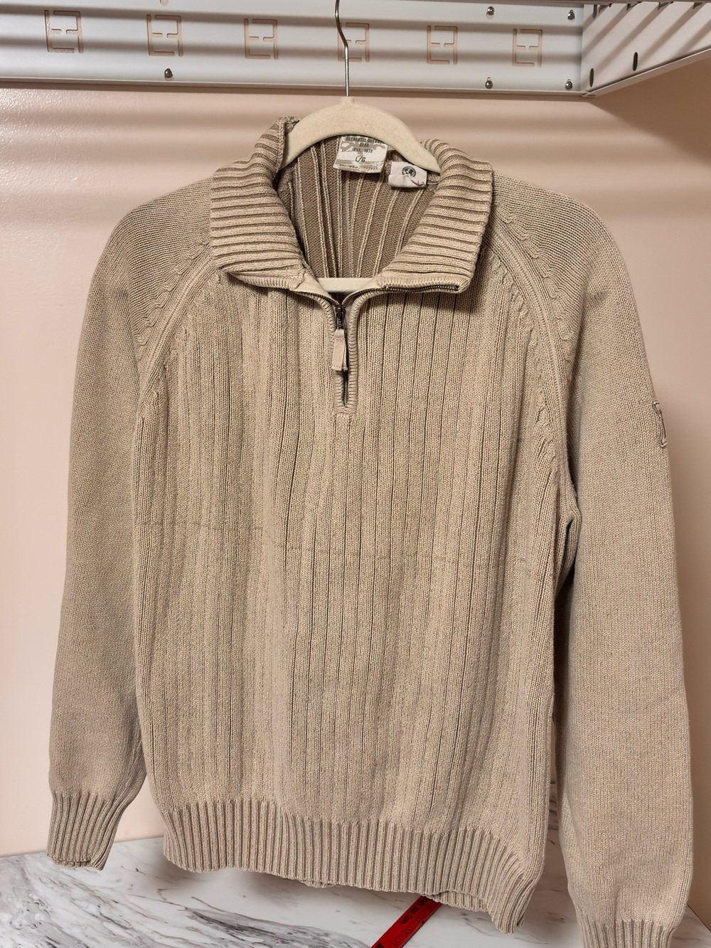 Timberland Men's Beige Zip-Neck Ribbed Sweater 100% cotton size L